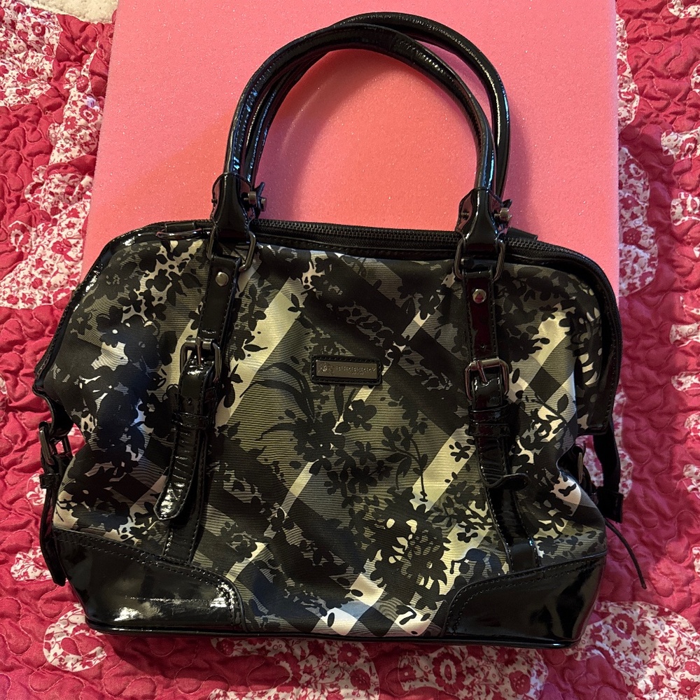 Burberry Black and Gray Floral Shoulder Bag